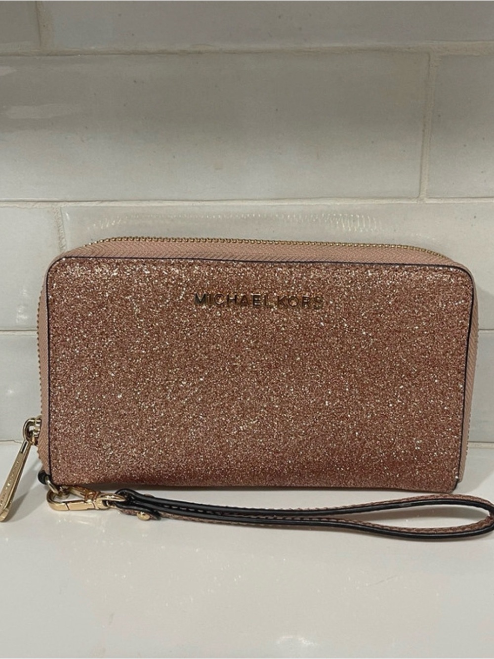 Michael Kors Rose Gold Glitter Wristlet Clutch
